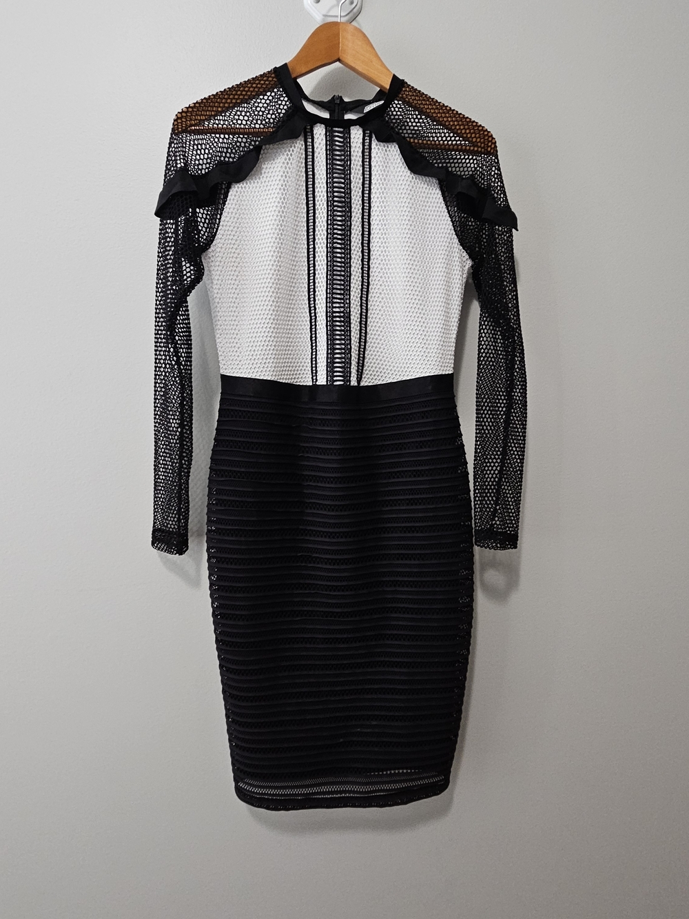 project RUNWAY Black and White Mesh Midi Sheath Dress